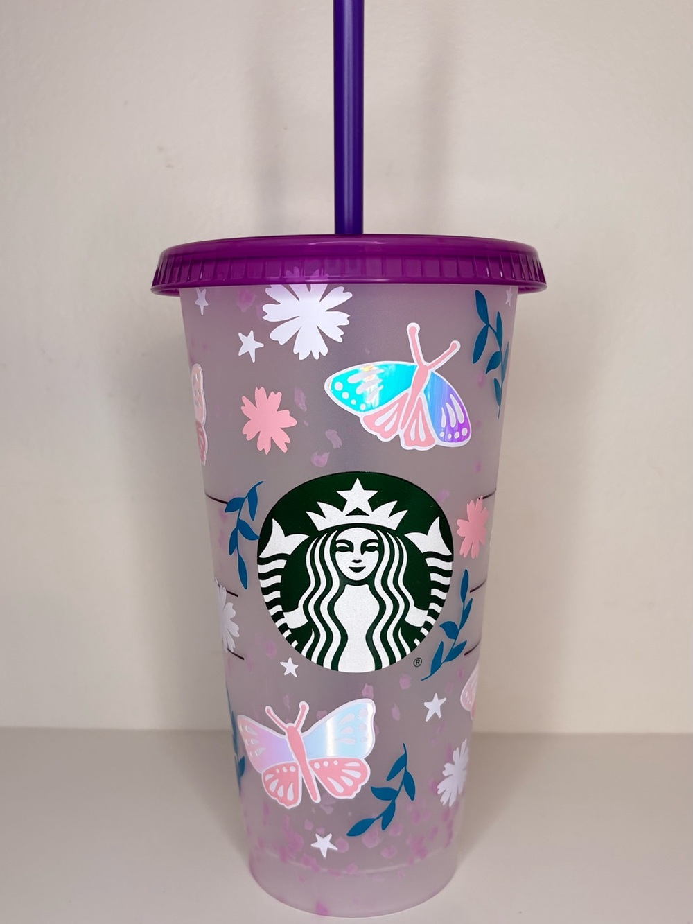 New custom Starbucks Purple and Pink Butterfly Tumbler colour changing cup